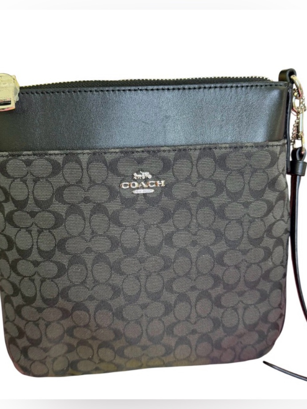 Coach Black Signature Messenger Bag with Silver Logo Authentic COA included